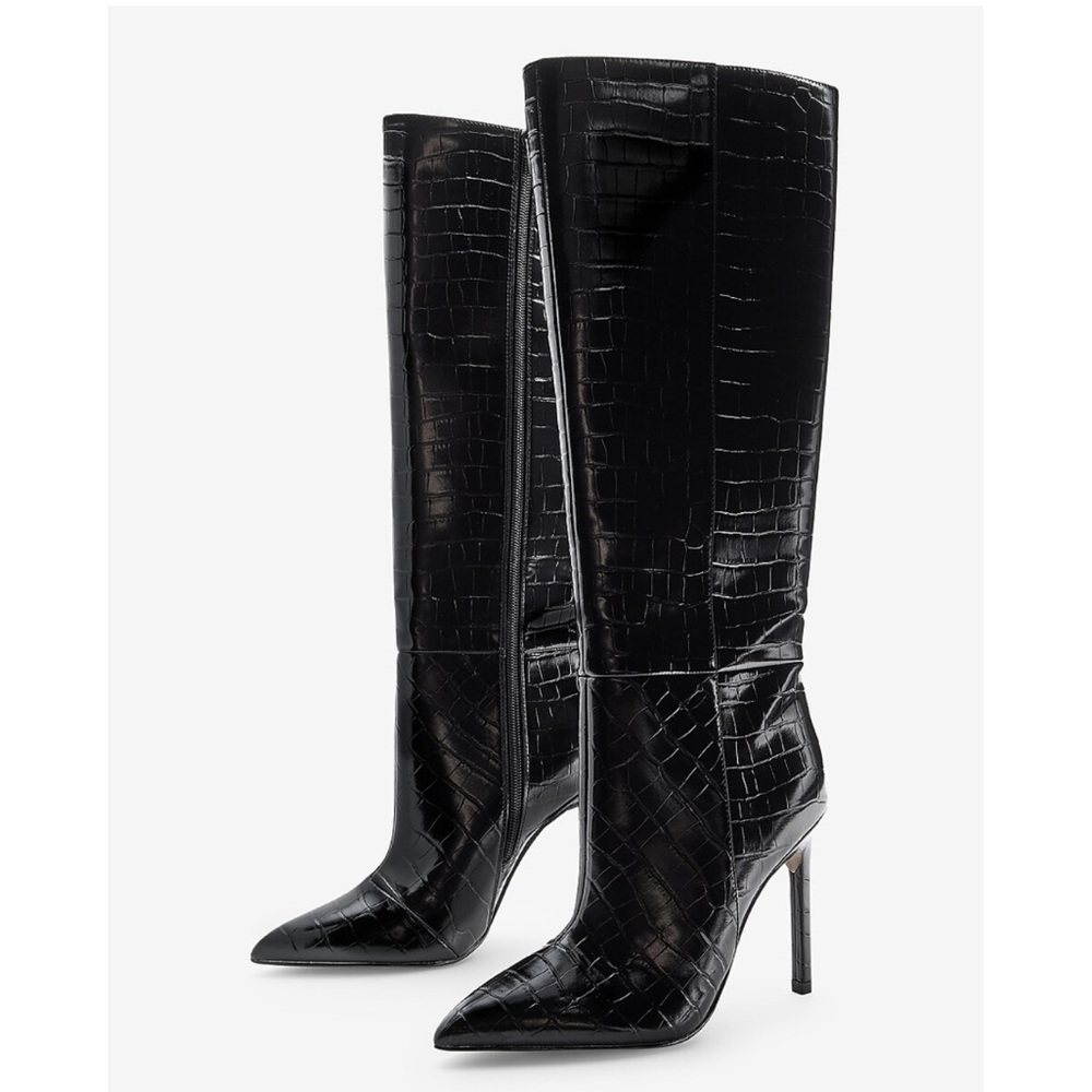 Express Croc-Embossed Thin Heel Boots